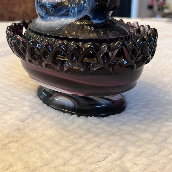 Vintage Imperial Glass Slag Purple Milk Glass Rooster Covered Dish Collectible - Picture 4 of 11